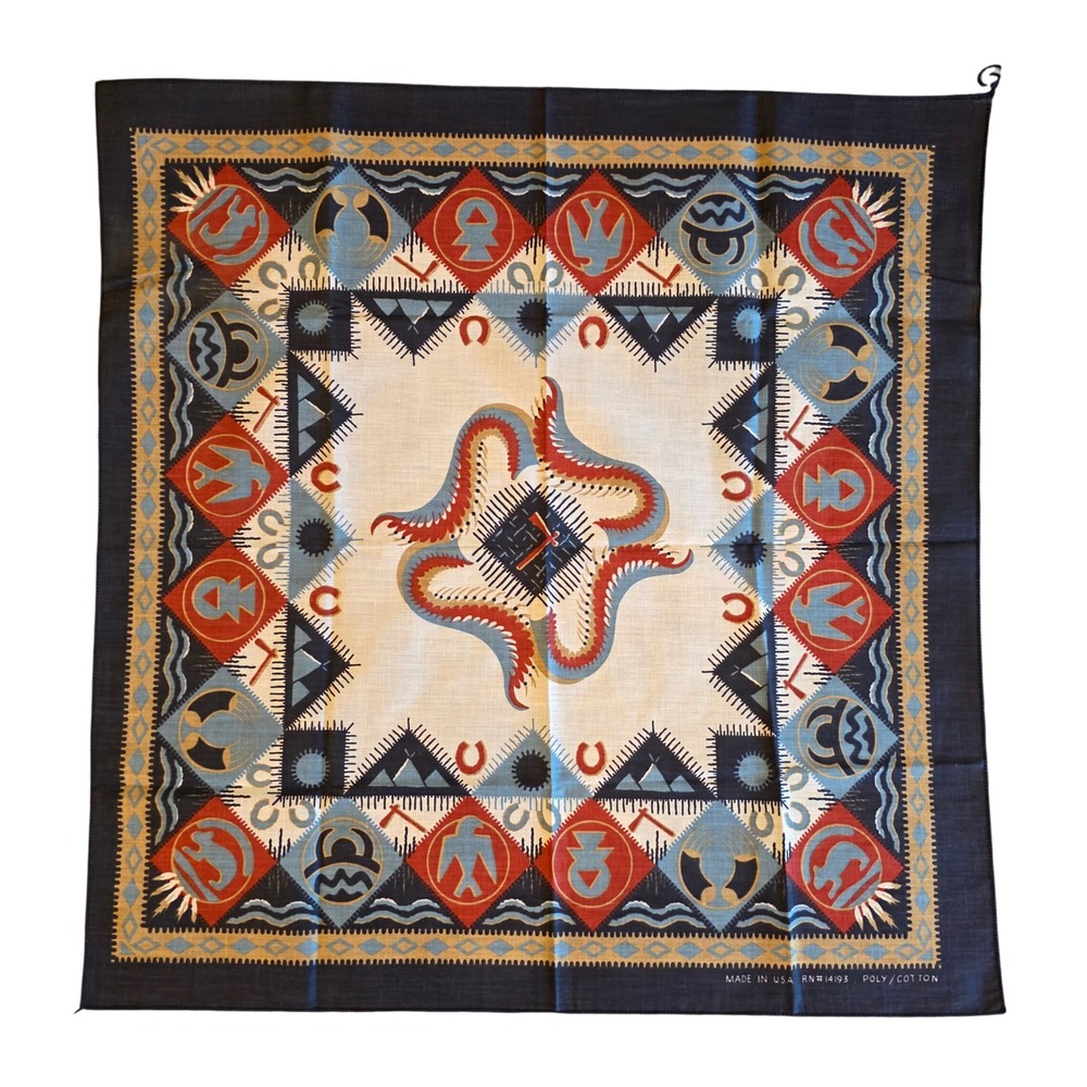 VTG Wamcraft Southwest Tribal Bandana Scarf Navy Red Made in USA RN 14193